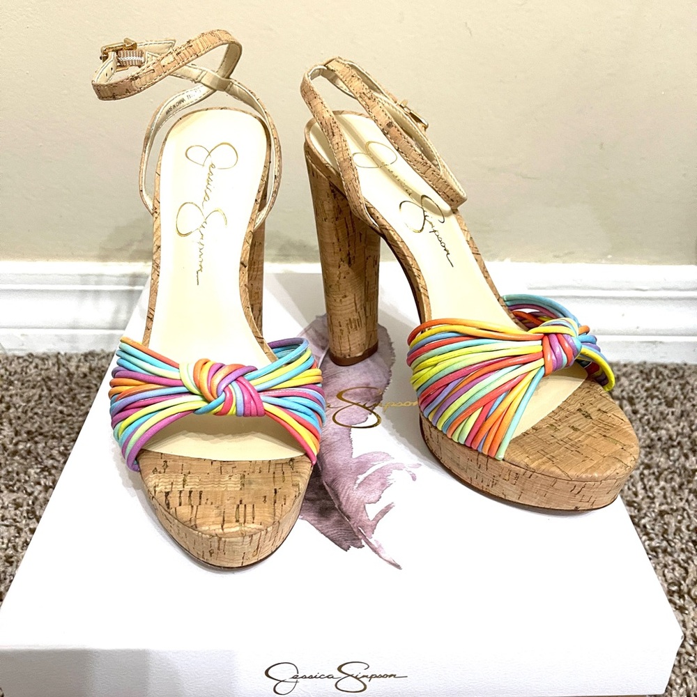 Jessica Simpson Rainbow Cork Platform Heels